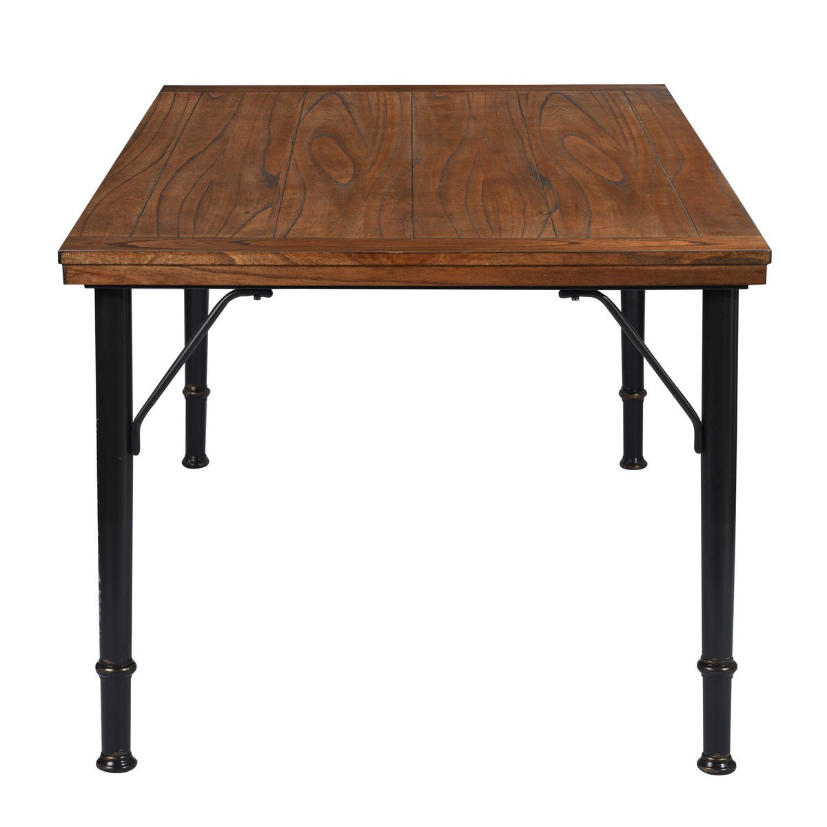 70.1" Solid wood veneered dining table, Rustic Brown & Black