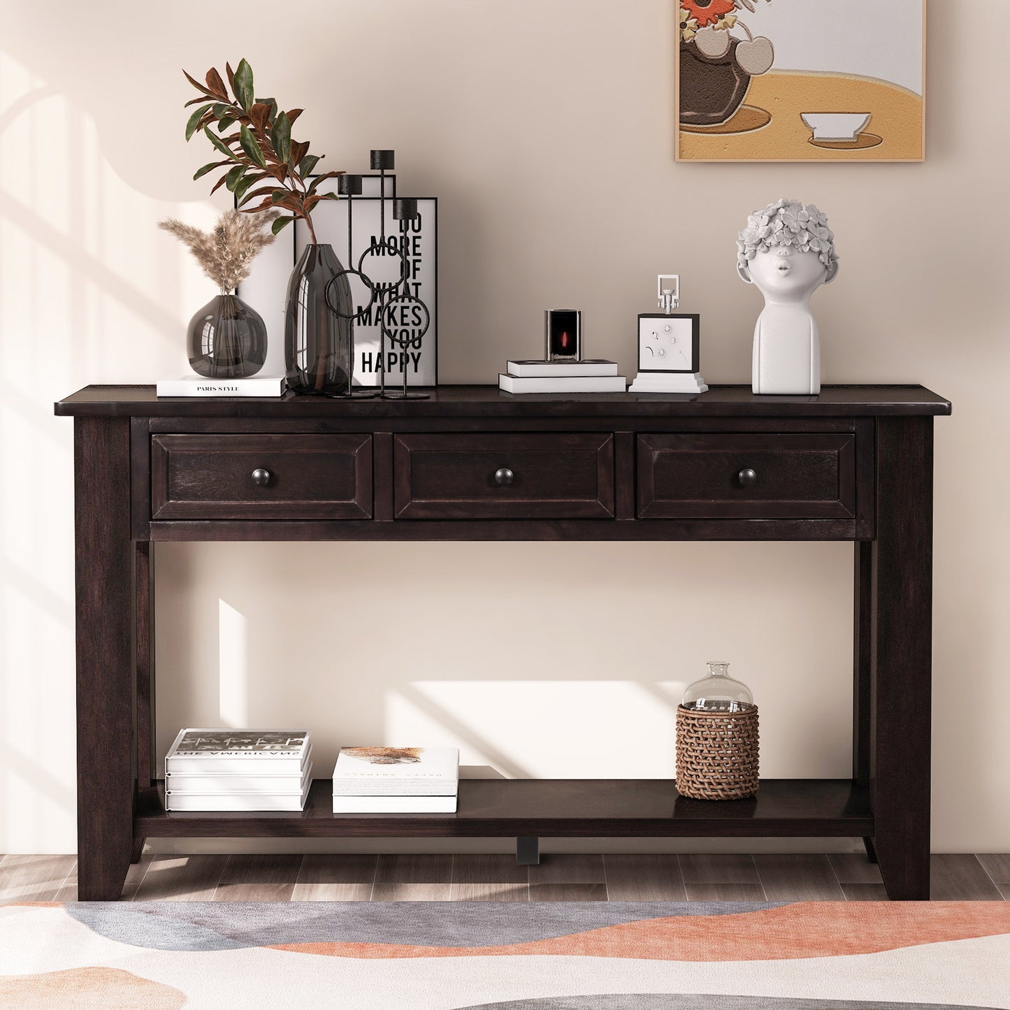 U_STYLE 55'' Modern Console Table Sofa Table for Living Room with 3 Drawers and 1 Shelf (As Same As WF299185AAP)