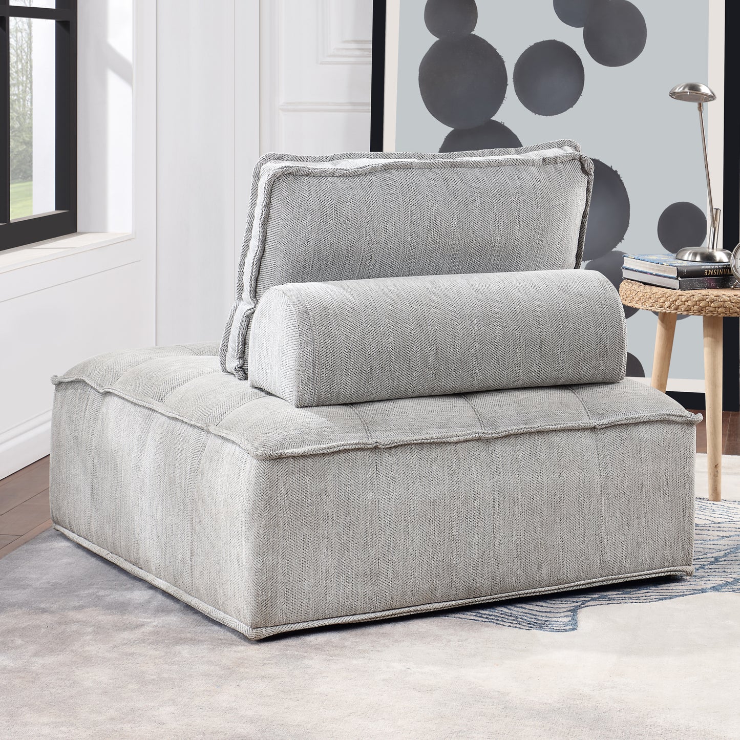 Upholstered Seating Armless Accent Chair 41.3*41.3*32.8 Inch Oversized Leisure Sofa Lounge Chair Lazy Sofa Barrel Chair for Living Room Corner Bedroom Office, Linen, Gray