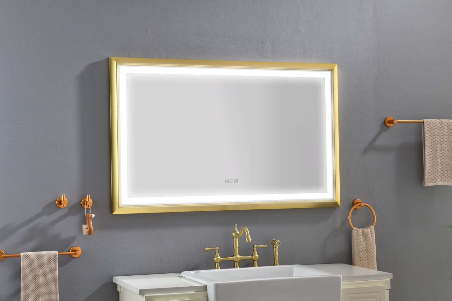 48 in. W x 30 in. H Oversized Rectangular Gold Framed LED Mirror Anti-Fog Dimmable Wall Mount Bathroom Vanity Mirror   Wall Mirror Kit For Gym And Dance Studio