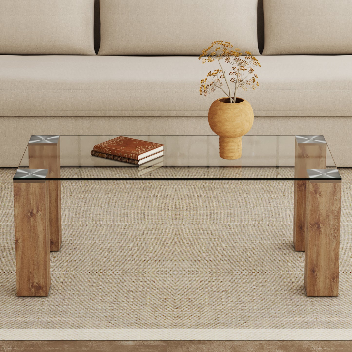 Glass-Top Coffee Table,tea table, with MDF Legs - Stylish Blend of Elegance and Durability 44.9"*21.7"*16.9"