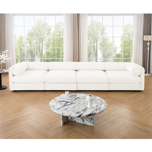 Modular Sectional Sofa with Storage, Cylindrical Backrest and Armrests Deep Comfortable Seating,Durable and Supportive for Living Room,4 Seat L- Shaped Sofa, White