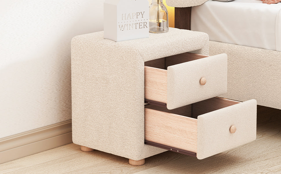 Teddy Fleece Nightstand with 2 Drawers, Beige