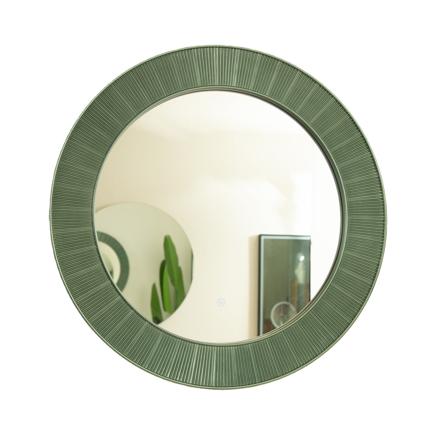 31'' Cyclis Mirror, Thick Green Frame PU Art Decorative Mirror, Three Color Temperatures are Available, Suitable for Bathroom, Bedroom, Living Room, Corridor, Entryway, etc.