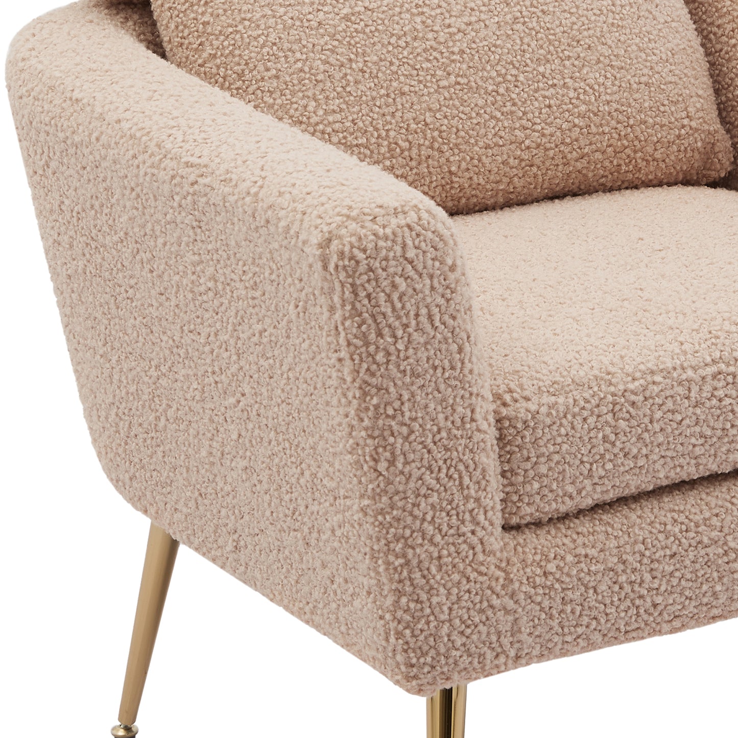 29.5"W Modern Boucle Accent Chair Armchair Upholstered Reading Chair Single Sofa Leisure Club Chair with Gold Metal Leg and Throw Pillow for Living Room Bedroom Dorm Room Office, Light Camel Boucle