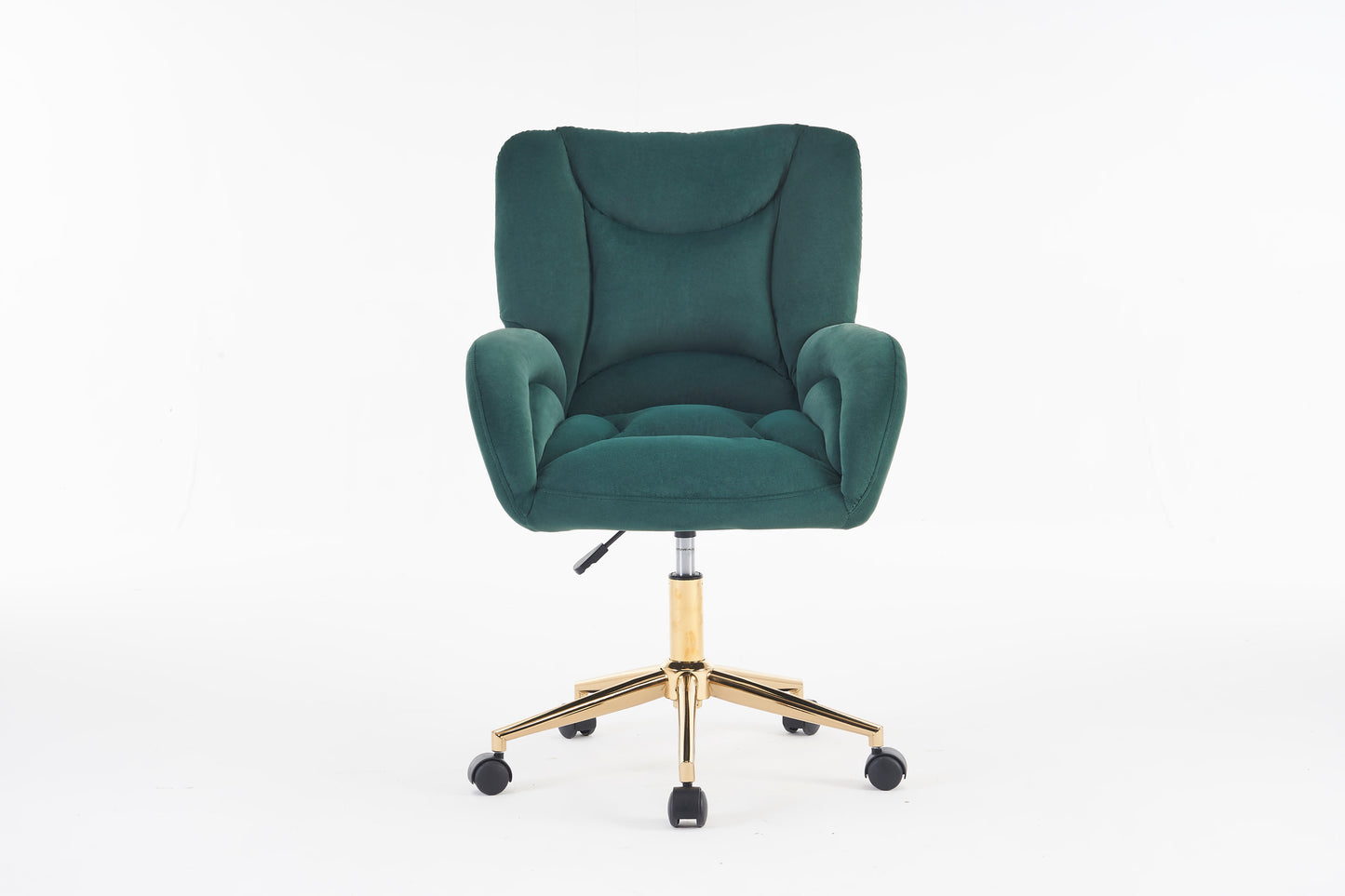 005-Velvet Fabric 360 Swivel Home Office Chair With Gold Metal Base And Universal Wheels,Green