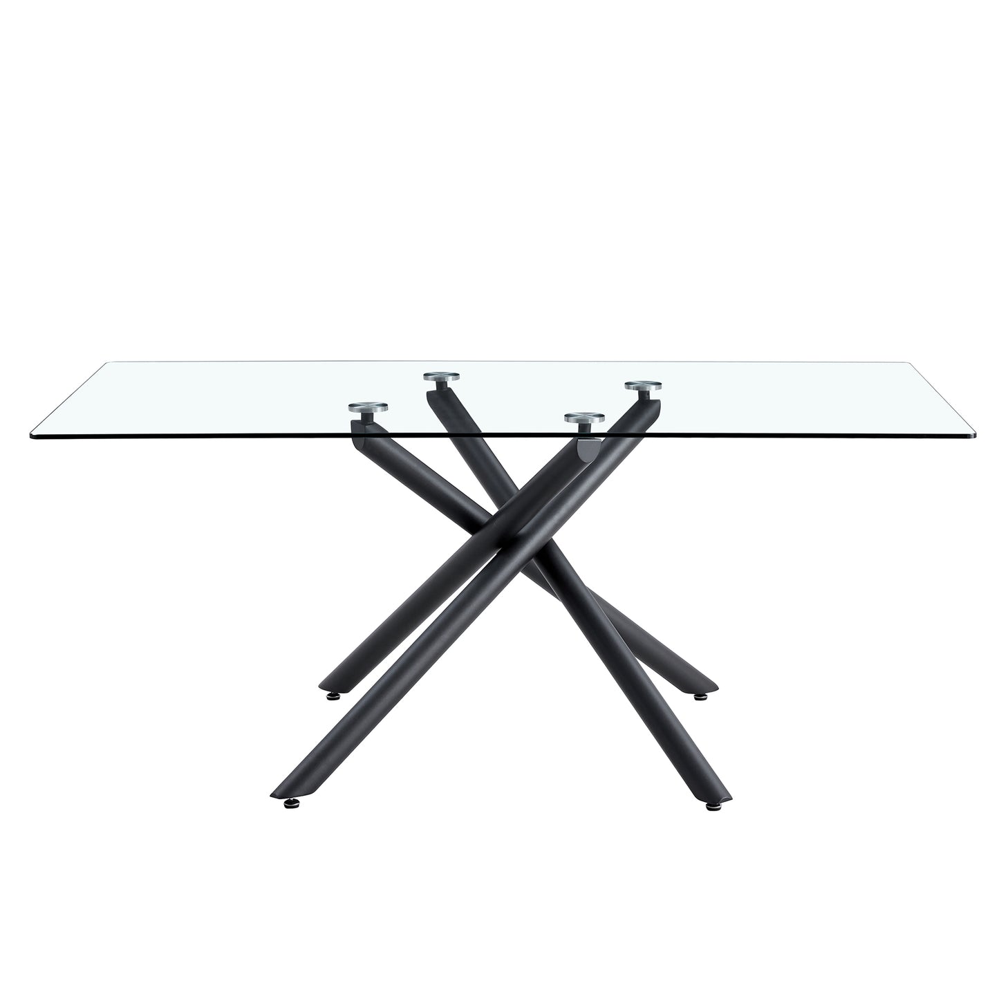 Large Modern Minimalist Rectangular Glass Dining Table for 6-8 with 0.39" Tempered Glass Tabletop and Black color Metal Legs, for Kitchen Dining Living Meeting Room Banquet hall,71" W x 39" D x 301537