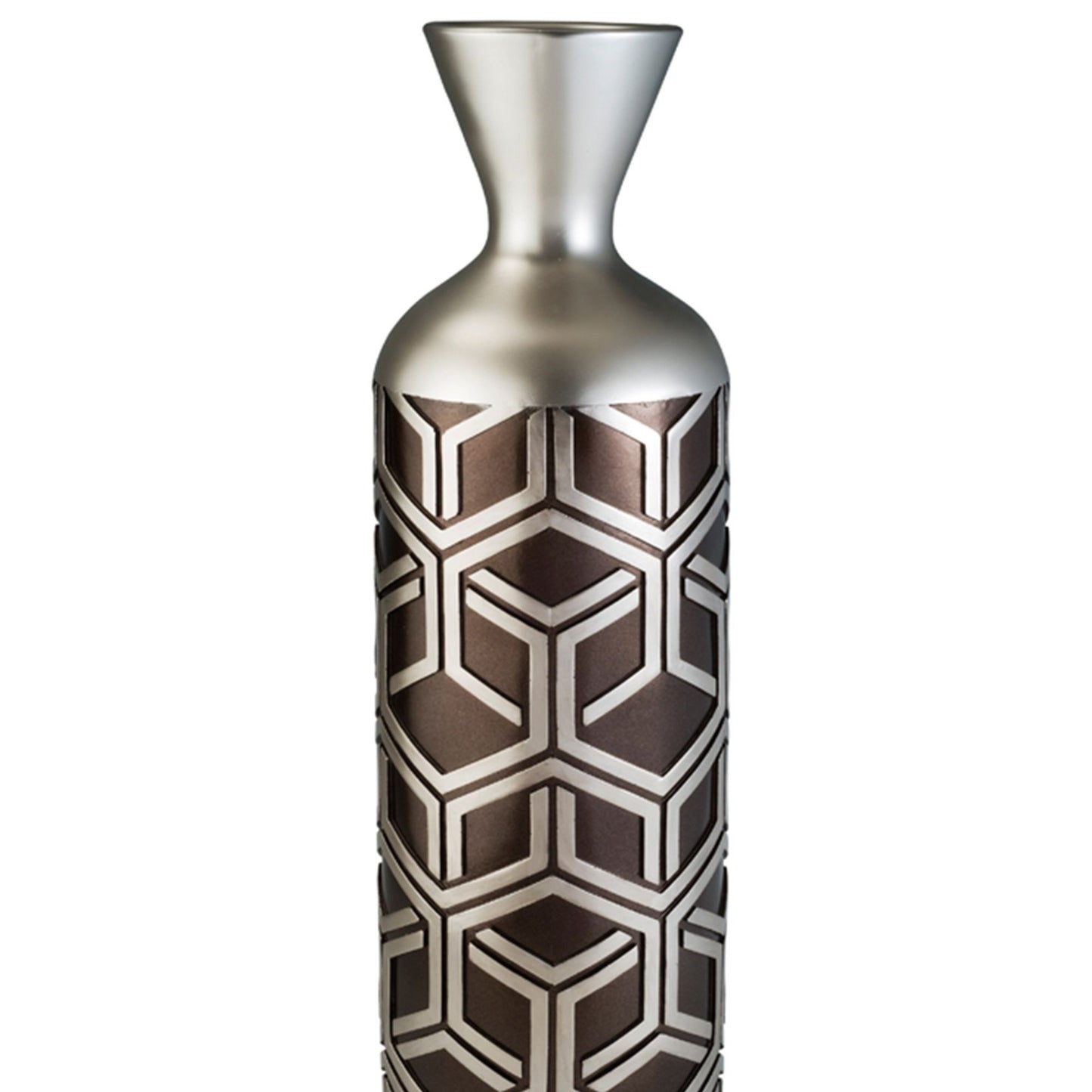 22" Tall Polyresin Decorative Vase, Weave Chestnut Silver Design