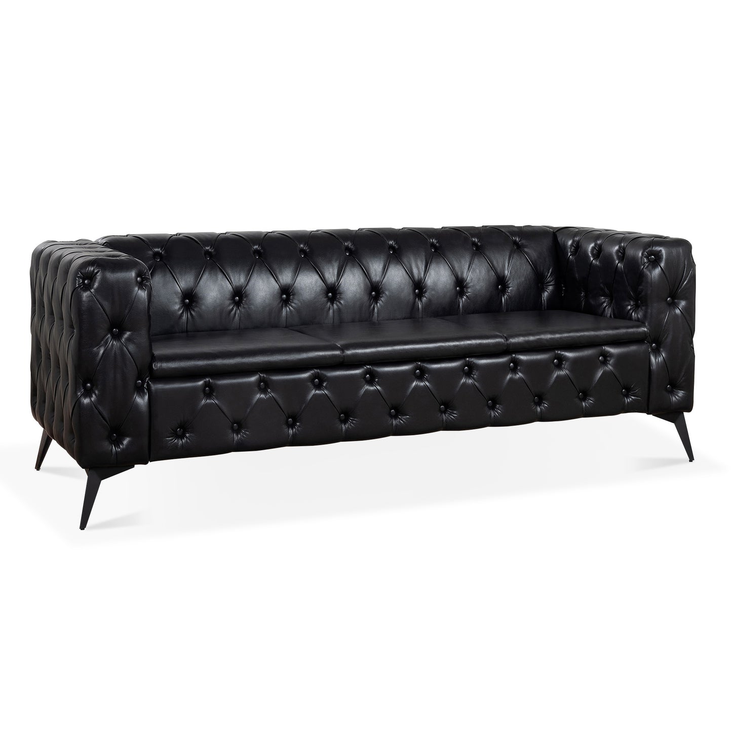 Traditional Square Arm Sofa with Removable Cushions in Black PU, 84.06 Inch Width