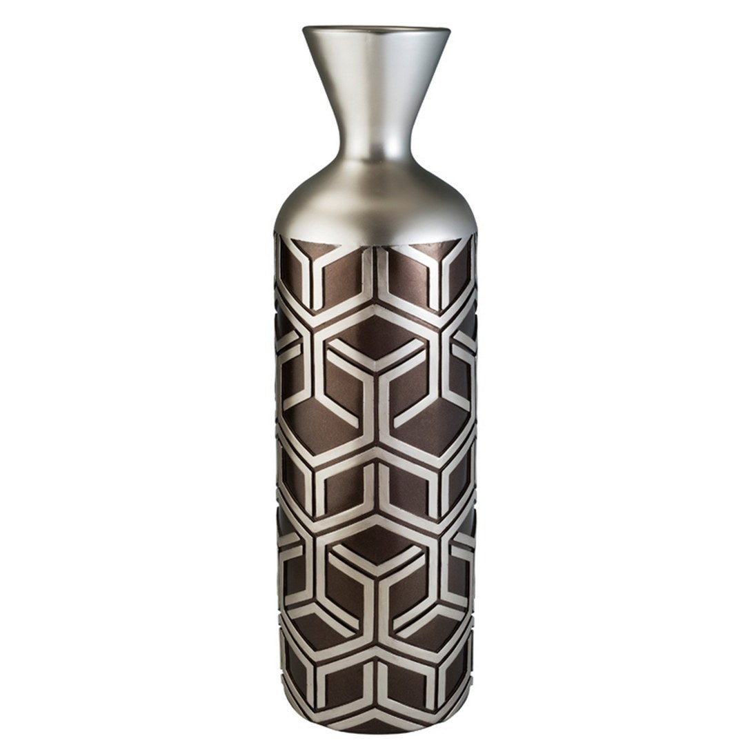 22" Tall Polyresin Decorative Vase, Weave Chestnut Silver Design