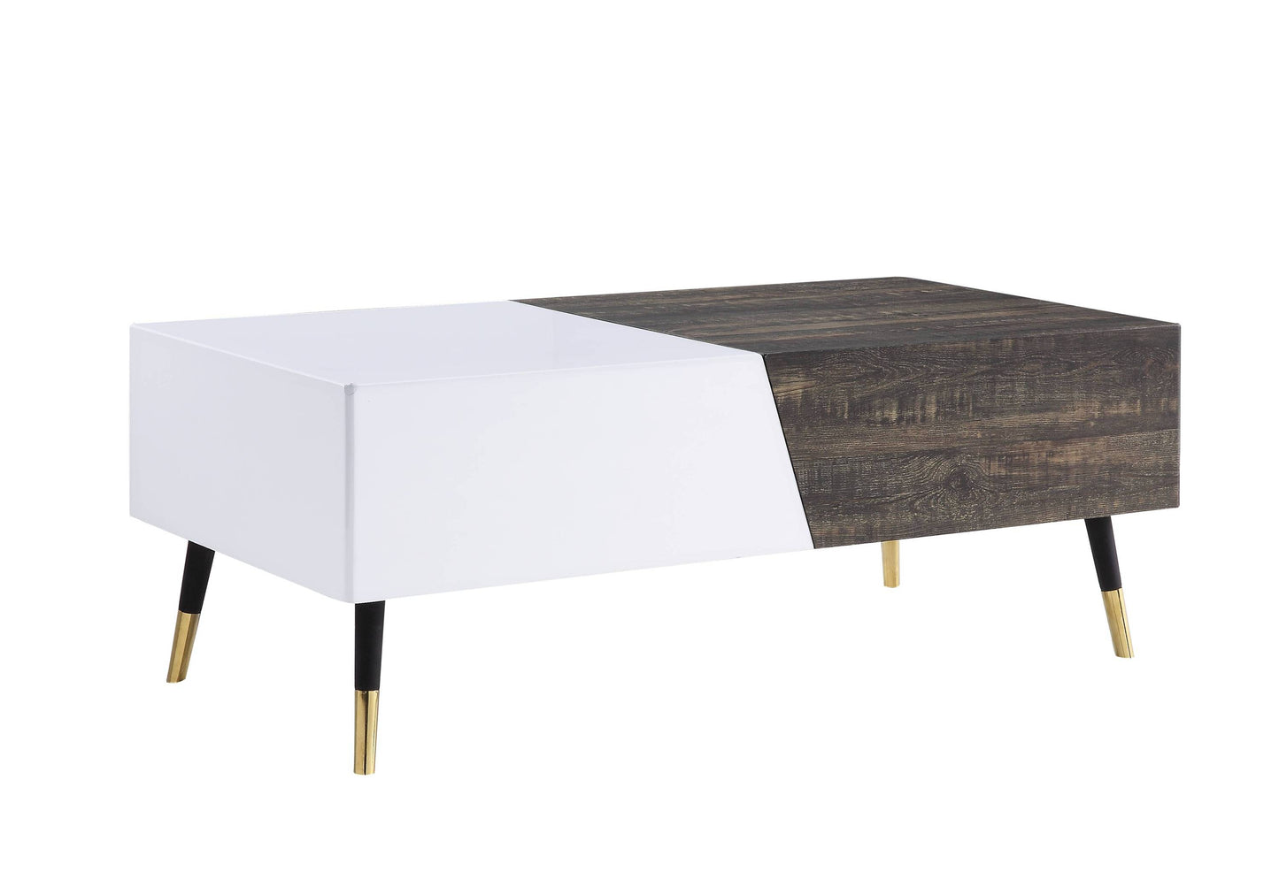 White High Gloss and Rustic Oak Coffee Table with Metal Leg