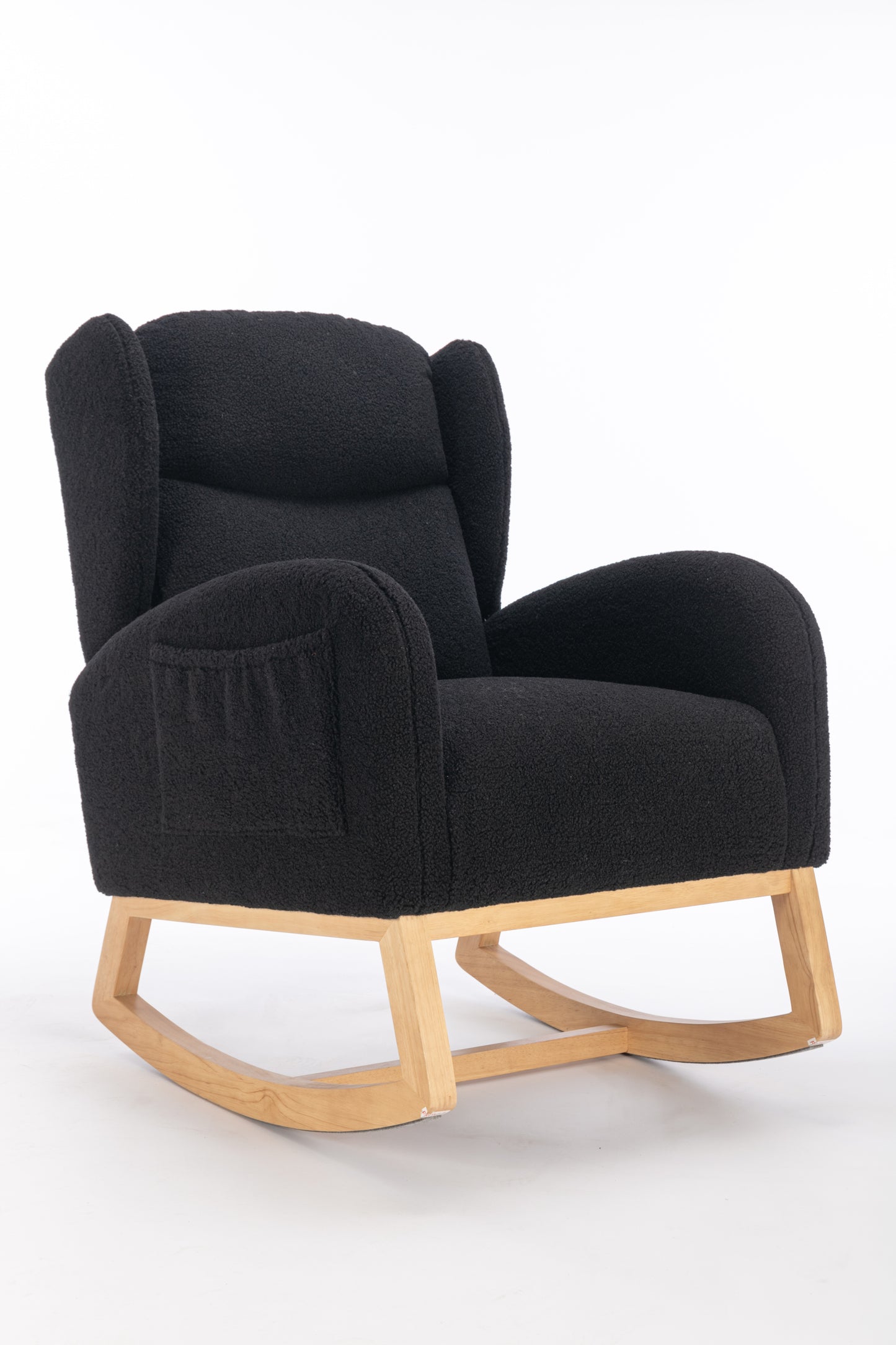 049-Teddy Fabric Rocking Chair With Packet Wood Legs,Black