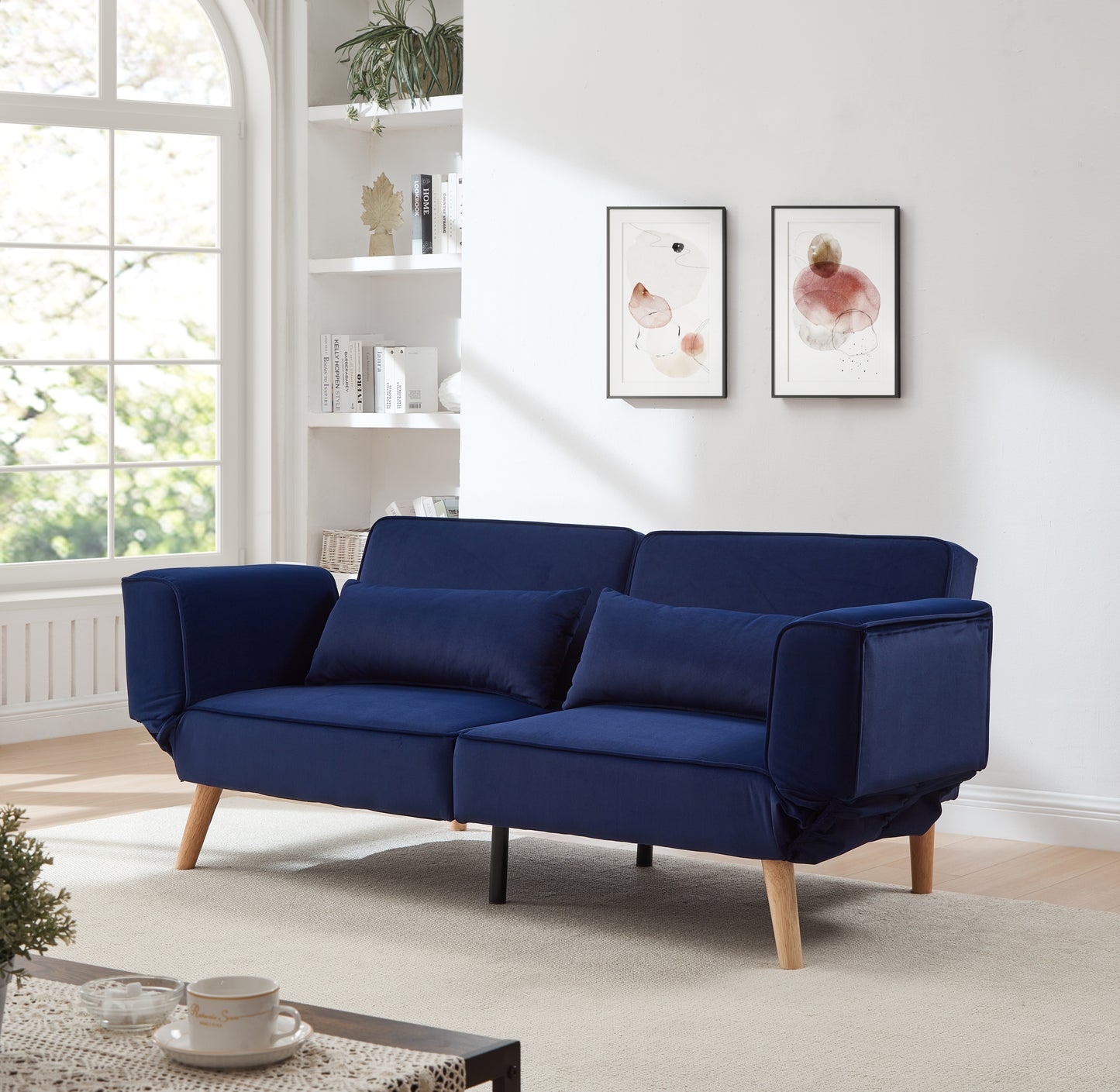 72.8''Futon Sofa Bed, Sleeper Sofa, Small Couch with Adjustable Armrests, Adjustable Recliner Sleeper Sofa Bed for Living Room, Bedroom, Apartment, Navy Blue