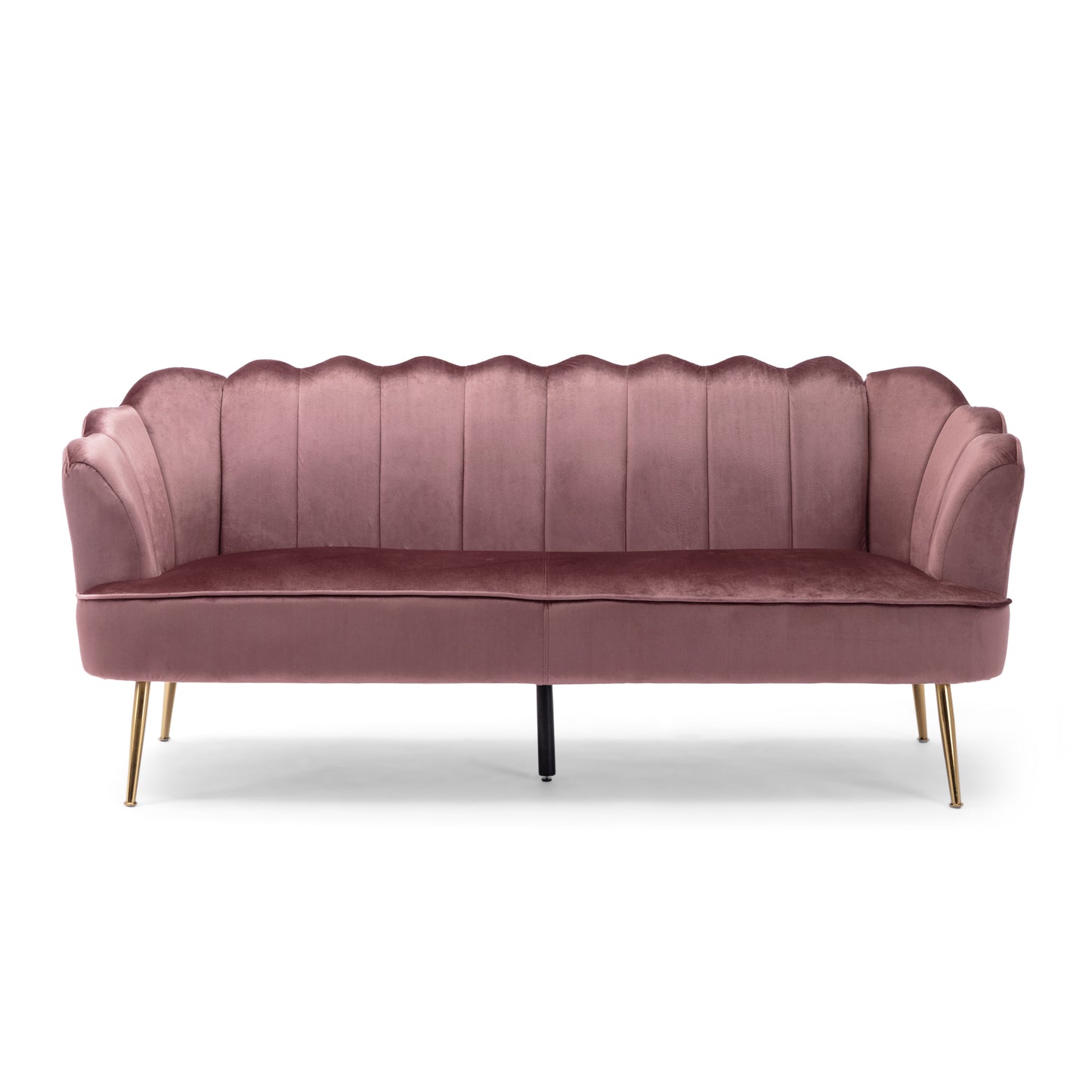 Modern Glam Velvet 3 Seater Sofa with Curvaceous Shell Design in Blush