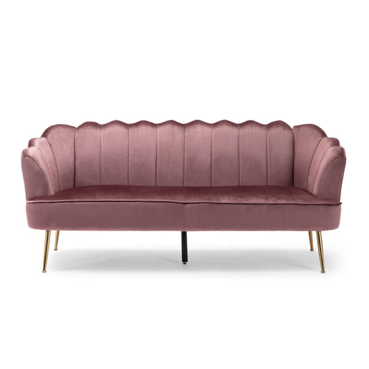 Modern Glam Velvet 3 Seater Sofa with Curvaceous Shell Design in Blush