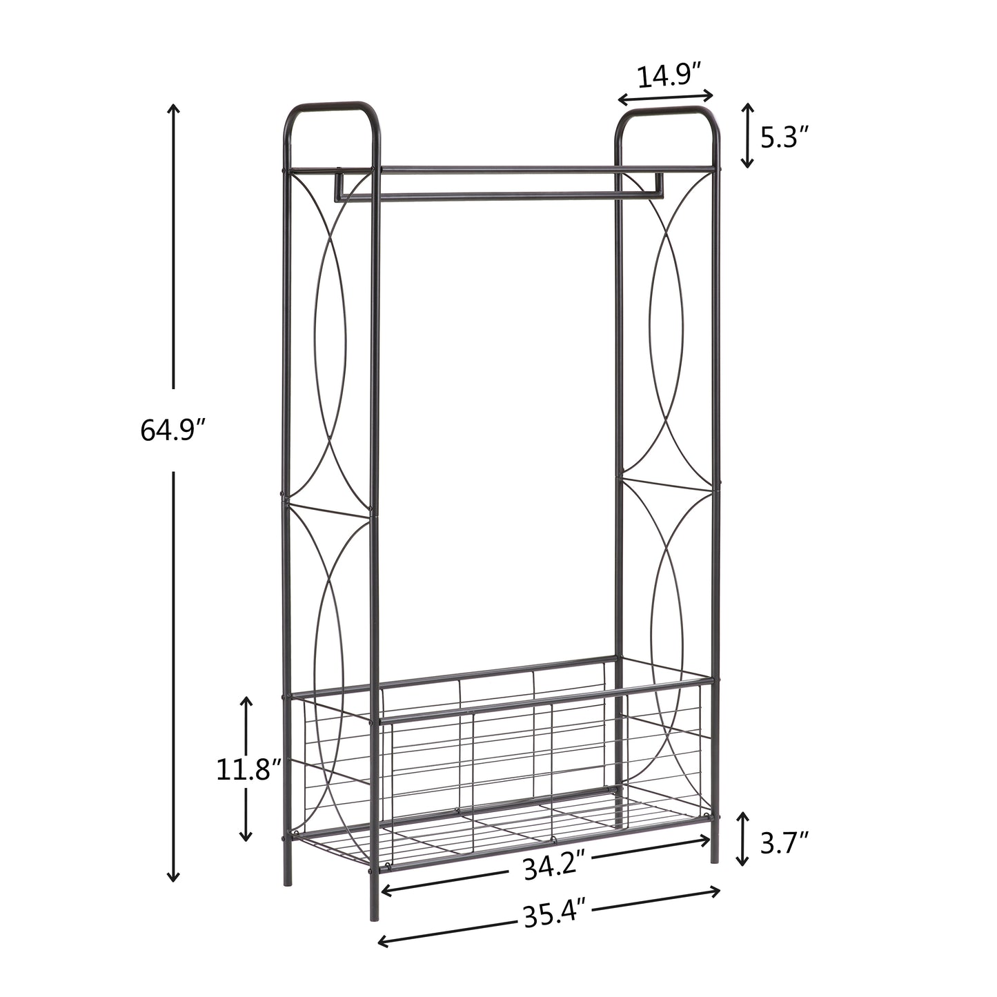 Freestanding Garment Rack, Open-Style Wardrobe, Hanging Rail with Metal Basket, and Heavy-Duty Metal Clothes Rack,Bathroom Storage Shelves