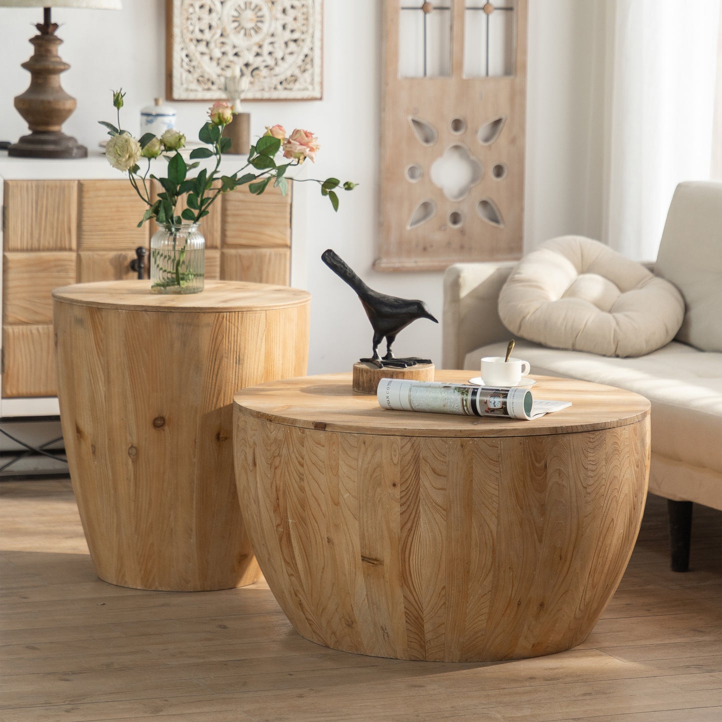 21.06"Vintage Style Bucket Shaped Coffee Table for Office, Dining Room and Living Room