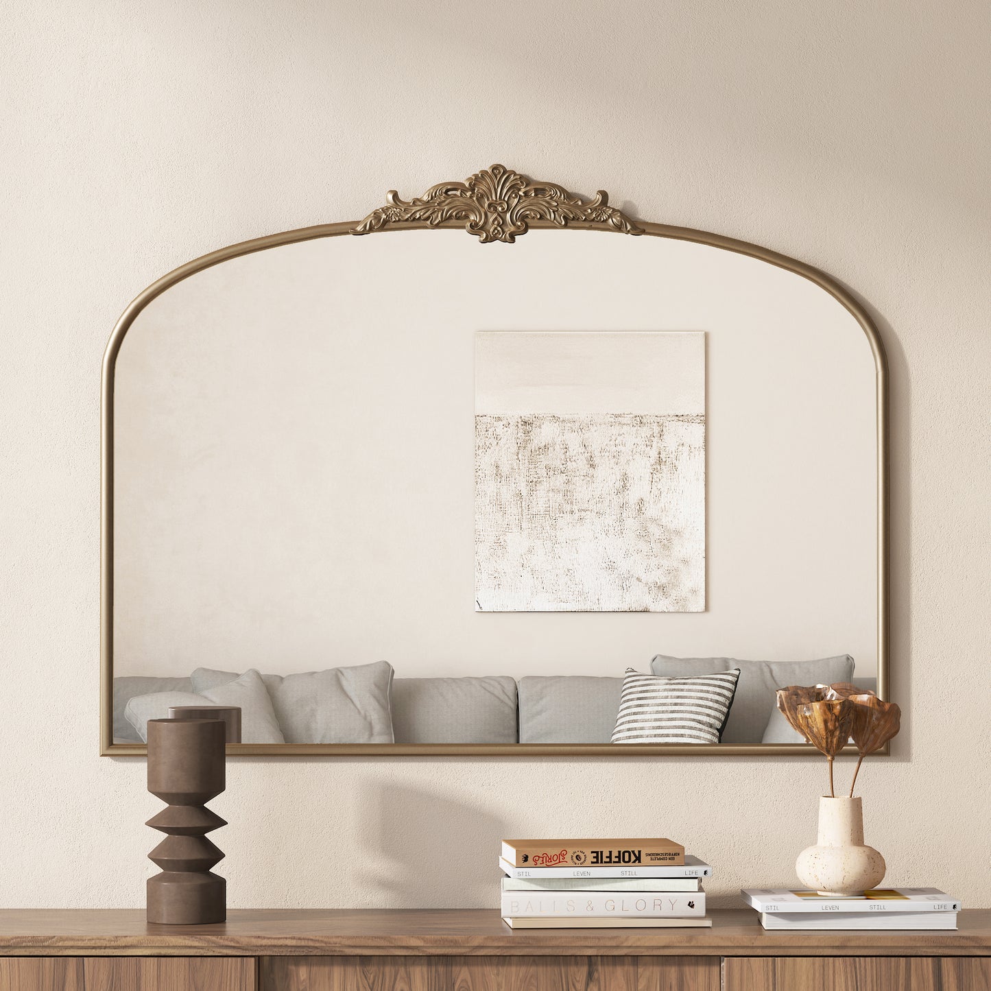Vintage Arched Gold Mirror: 40'x30' Arched Antique Brass Mirror with Full Metal Frame Baroque Traditional Ornate for Entryway,Fireplace, Living Room, Hallway