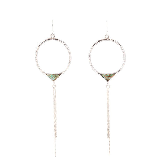 Turquoise and Sterling Silver Chain Fringe Front Hoop