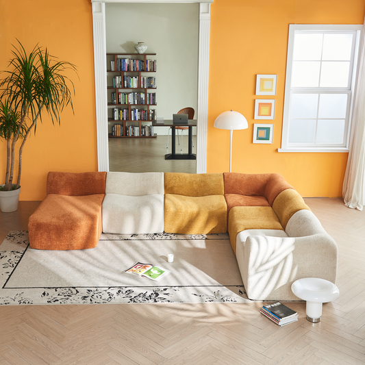 Modular Sectional Sofa, Velvet Fabric Compressed Sofa with Removable Covers, L-Shaped Corner Couch for Living Room, Modern Color - Block Design, Easy Assembly