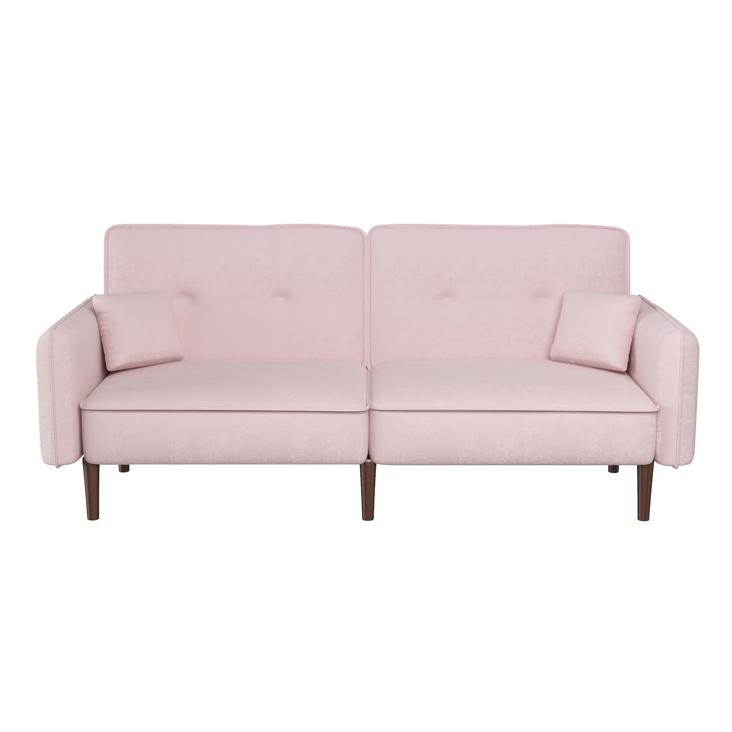 Convertible Sofa Bed with Wood Legs in Velvet(Pink)