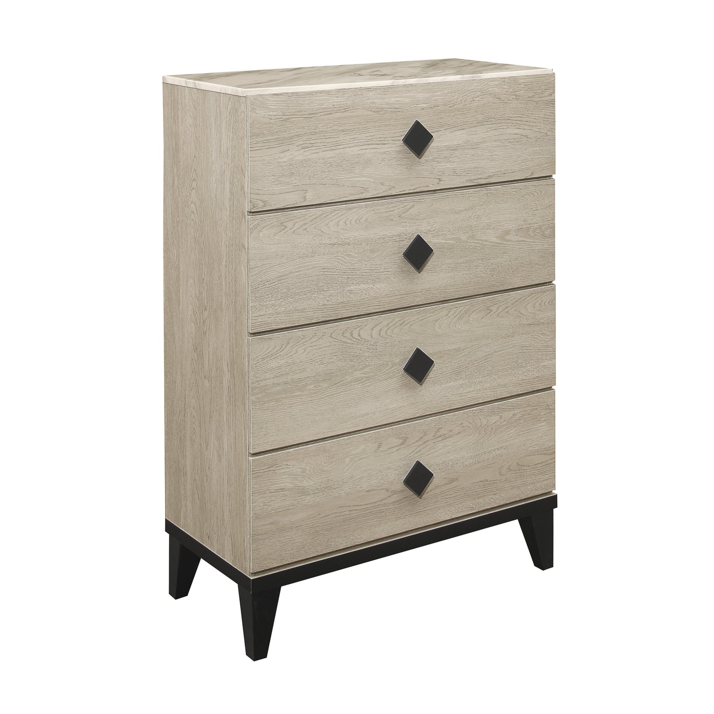 Modern Design Bedroom Furniture 1pc Cream Finish and Black 4 Drawers Beautiful Chest with Faux Marble Top