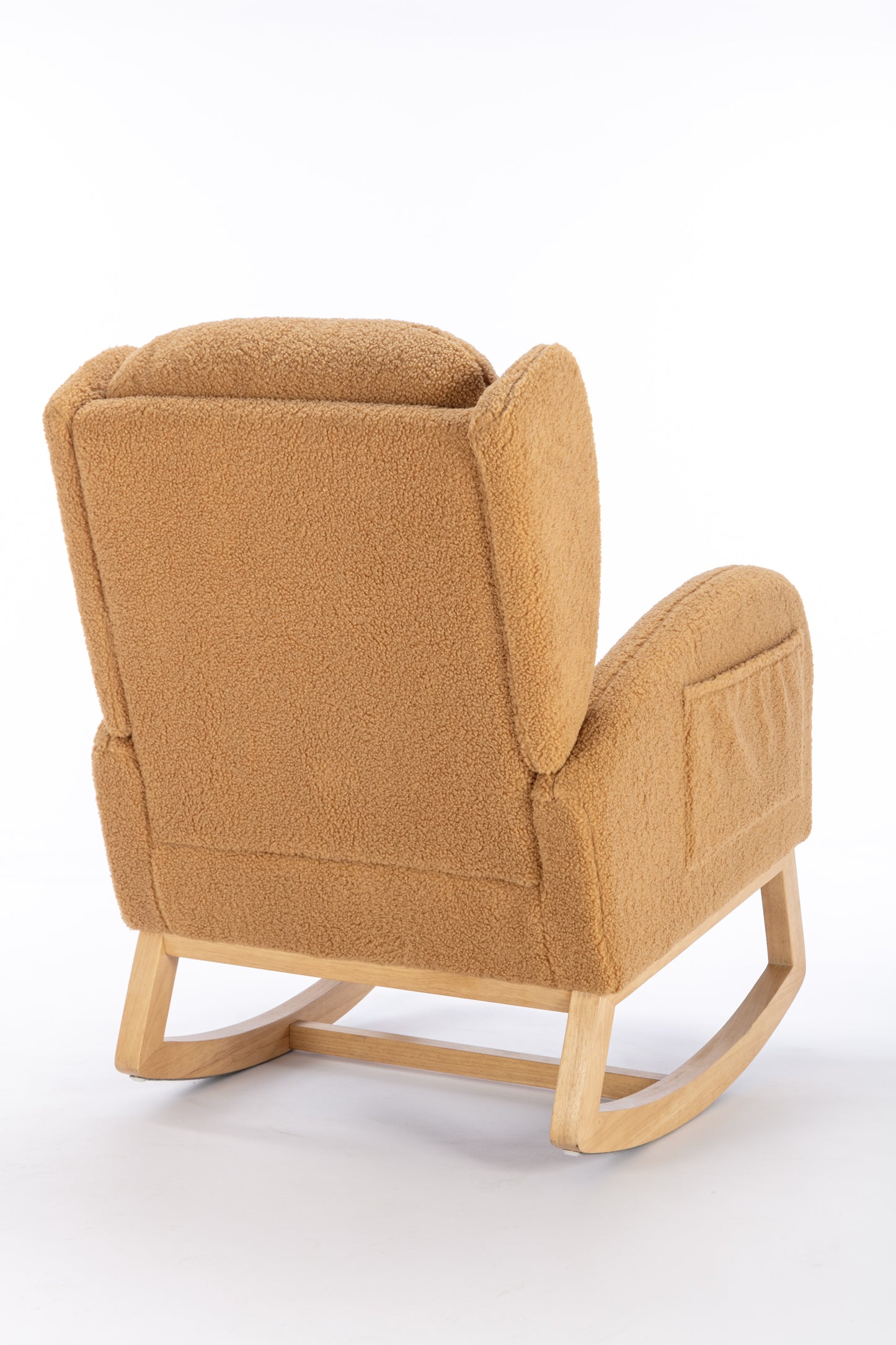 049-Teddy Fabric Rocking Chair With Packet Wood Legs,Khaki