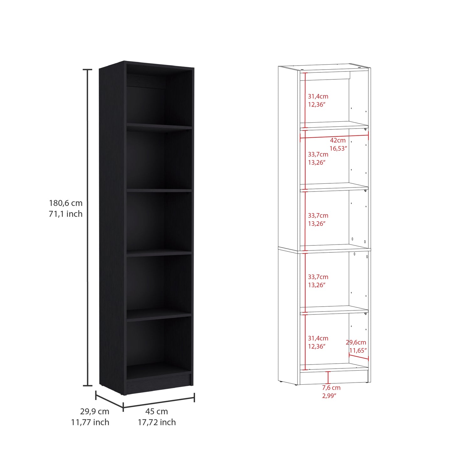 2 Piece Bookcase Living Room Set,  Storage Cabinet, 42" Wide and 9 Shelves Black