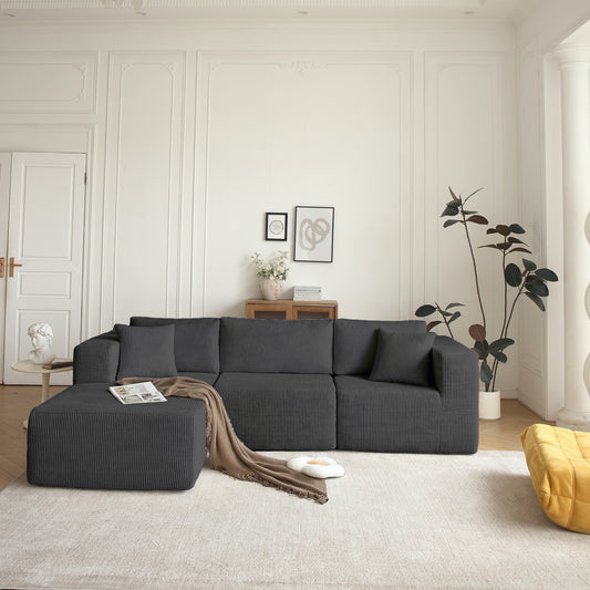 H613 Sectional Sofa and Module, Mid-Century Modern L Shaped Couches 3-Seat Sofa for Living Room Grey Left