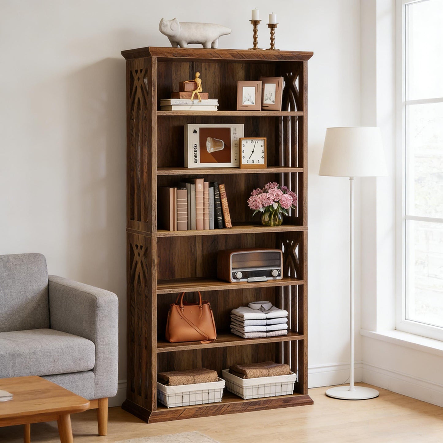 Storage Cabinet,Farmhouse Style Display Shelves,Spacious Bookshelf