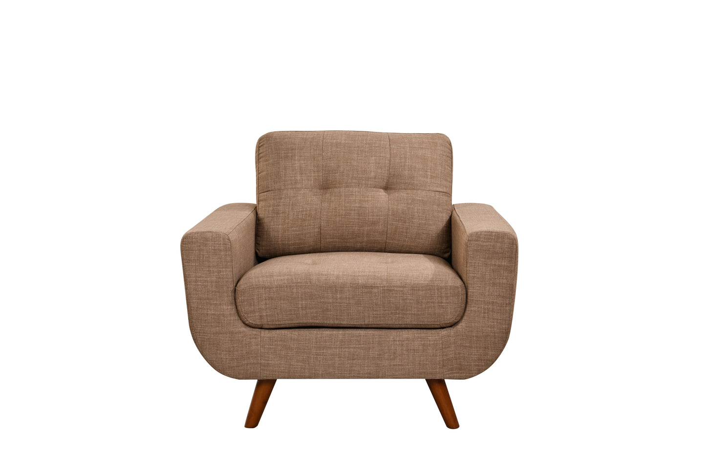 41''Linen Fabric Accent Chair, Mid Century Modern Armchair for Living Room,Bedroom Button Tufted Upholstered Comfy Reading Accent Sofa Chairs,Light Brown