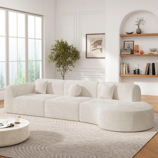 140' Modern Curved Sectional Sofa with High-Density Fully Compressed Sponge and Chaise Lounge, 3-Piece Set, Fully Assembled Right Hand Facing, Perfect for Living Room, Lounge