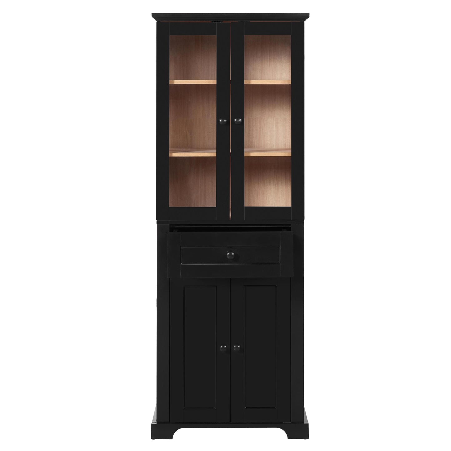 Modern Black Bathroom Vanity & Tall Storage Cabinet Set with Glass Doors, Adjustable Shelves, Soft-Close Hinges, Solid Wood Frame, MDF Panels, Ceramic Sink, 30' Width
