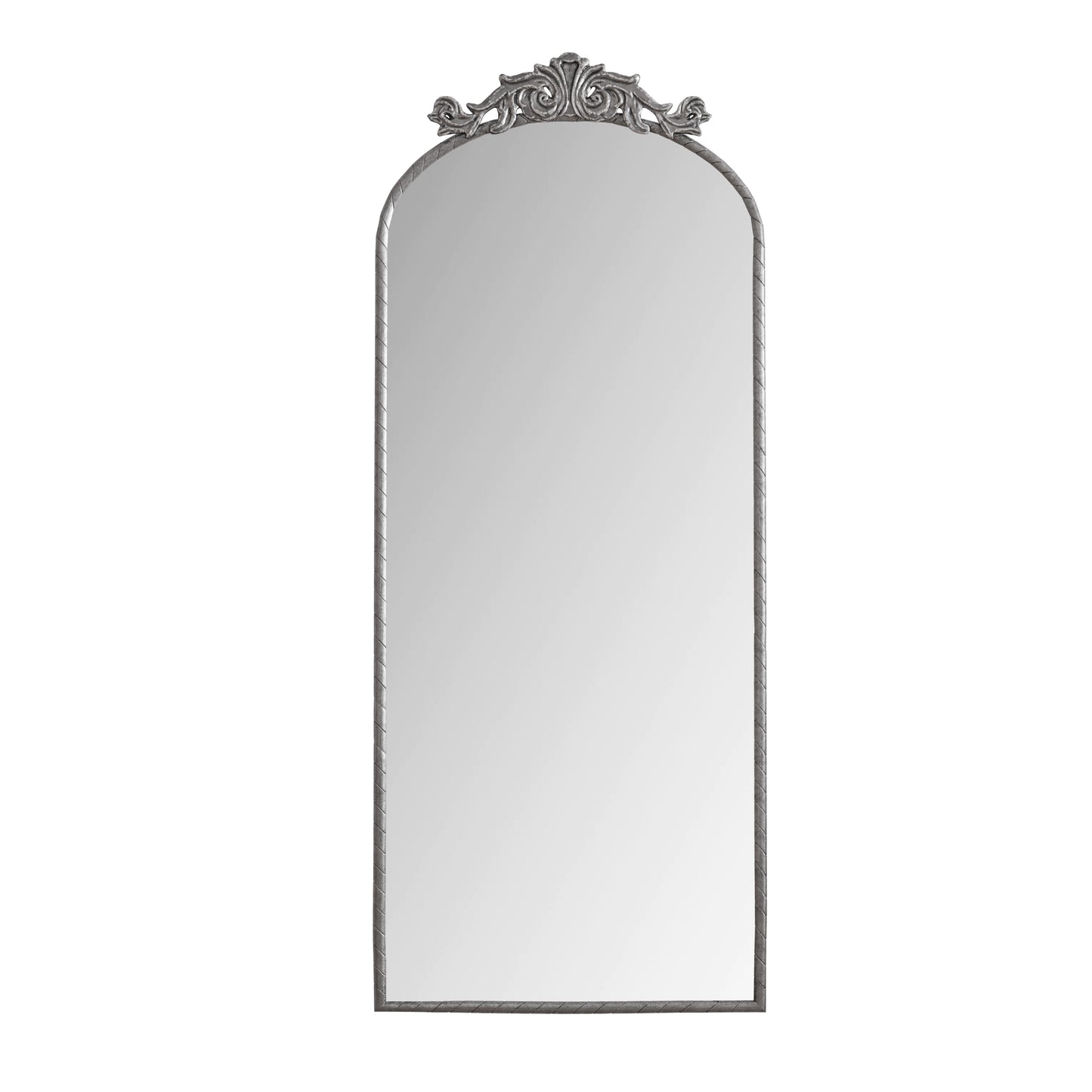 Vintage Arched Full Body Mirror 58'x24' with Antique Silver Metal Frame and Carved Applique, Wall Mounted Mirror for Living Room Bedroom Retro Decor
