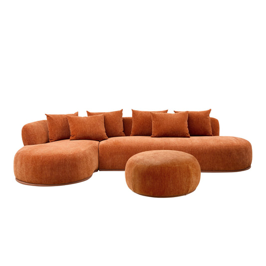 134.63'' Oversized L-Shape Sectional Sofa with Ottoman  Couch with Facing Chaise Left  Sofa with Deep Seat for Living Room ORANGE