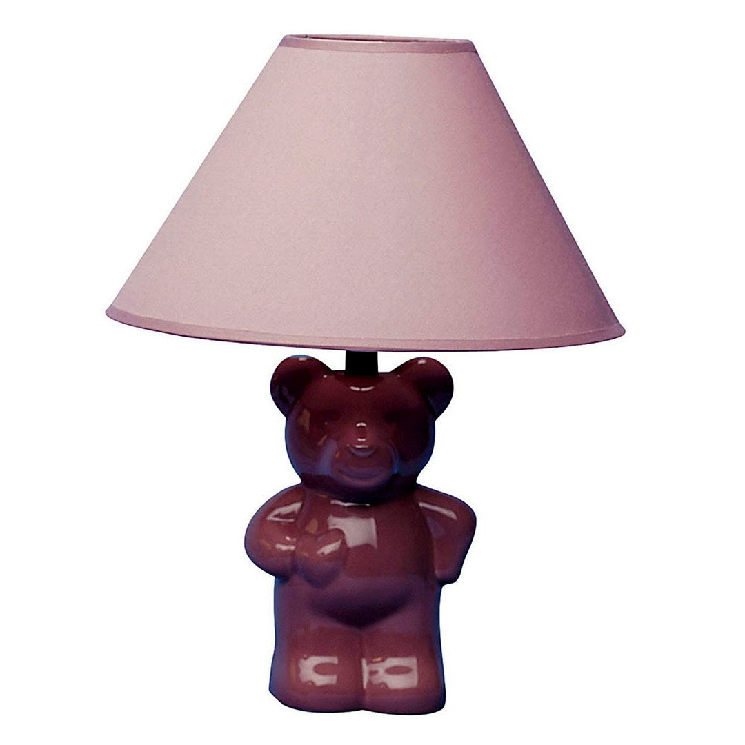 13' Tall Ceramic Table Lamp, Teddy Bear design with Pink finish, Linen Shade