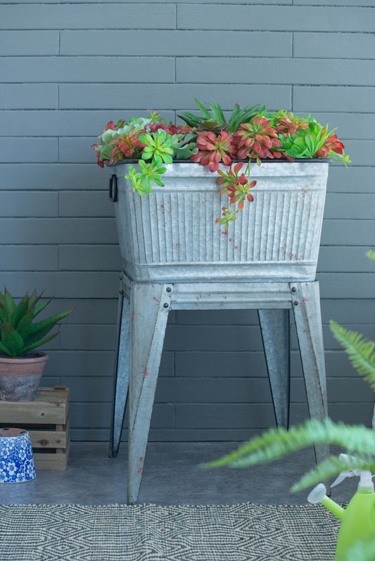 20.5x20.5x21' Large Perryman Galvanized Tub On Stand, for Plant Pot/Planter/ Metal Ice Buckets
