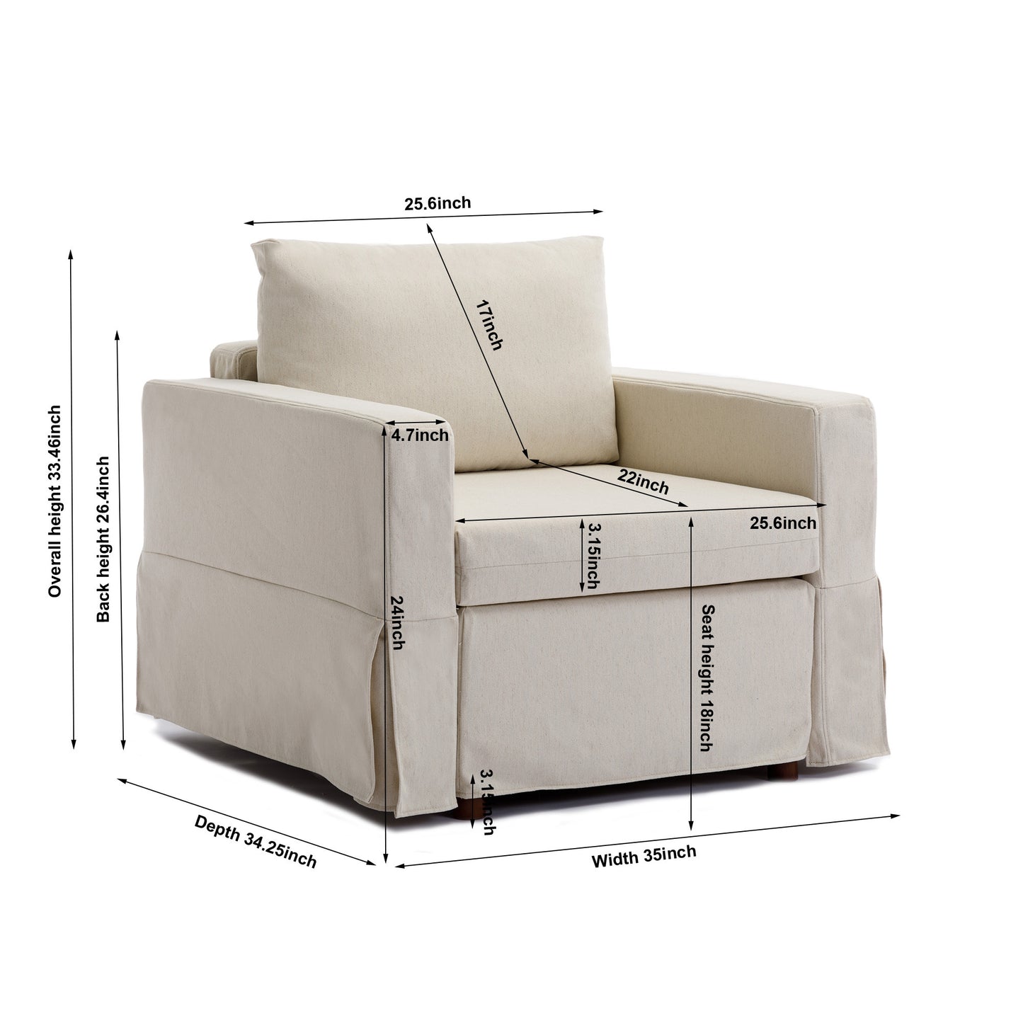 Single Seat Module Sofa Sectional Couch Seat Cushion and Back Cushion Removable and Washable,Cream