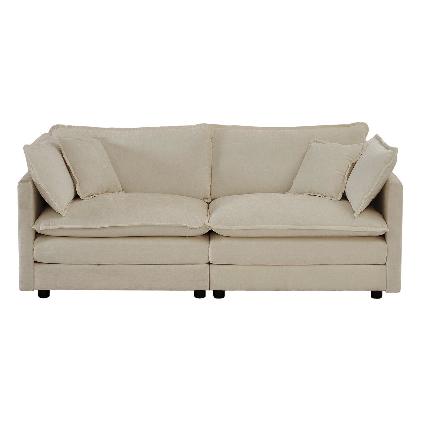 Modern Fabric Loveseat Sofa Couch for Living Room, Upholstered Large Size Deep Seat 2-Seat Sofa with 4 Pillows ,Beige Chenille