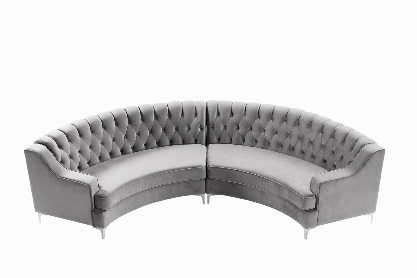 Grey Velvet Tufted Curved Sofa