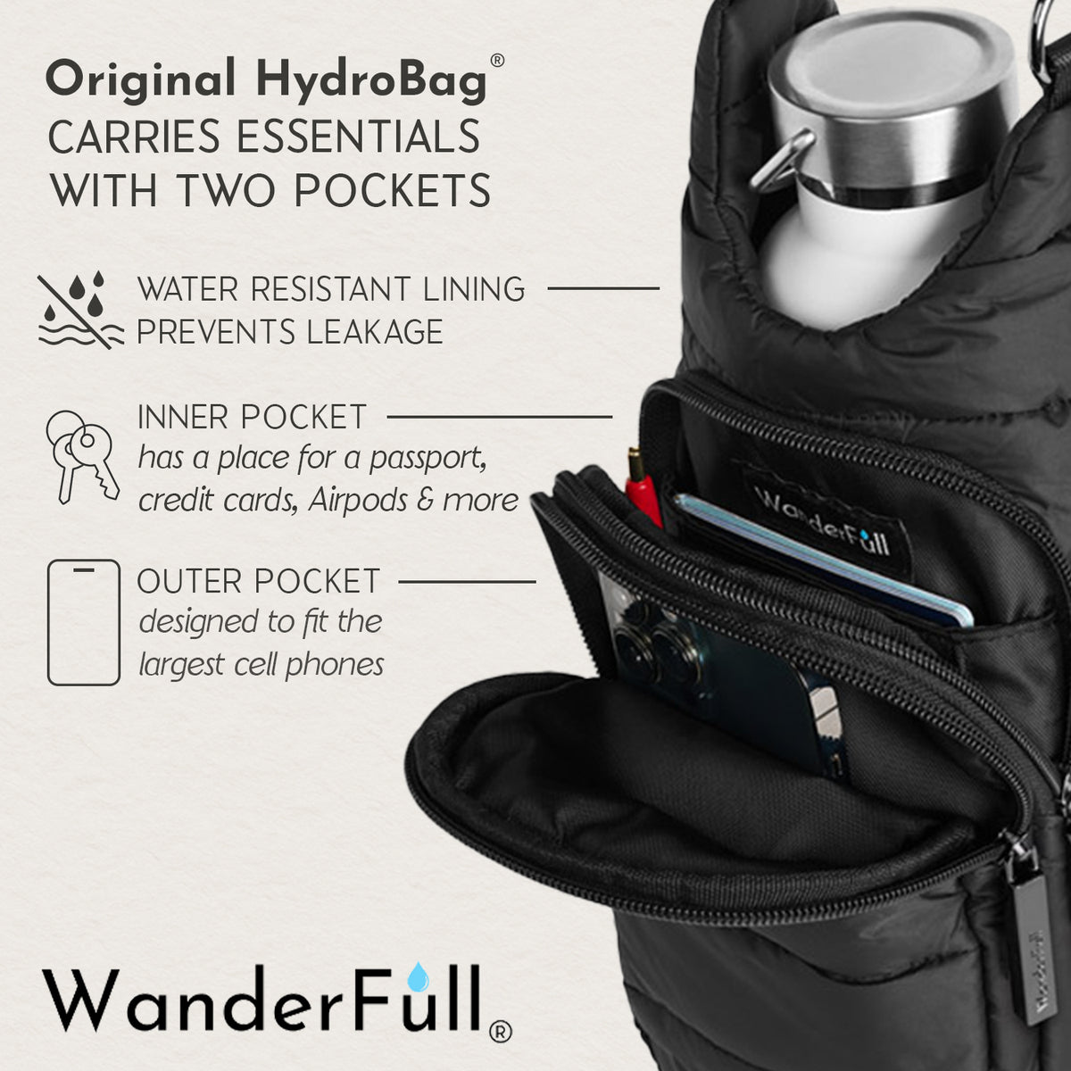 Black Vegan Leather HydroBag® with Strap Bundle