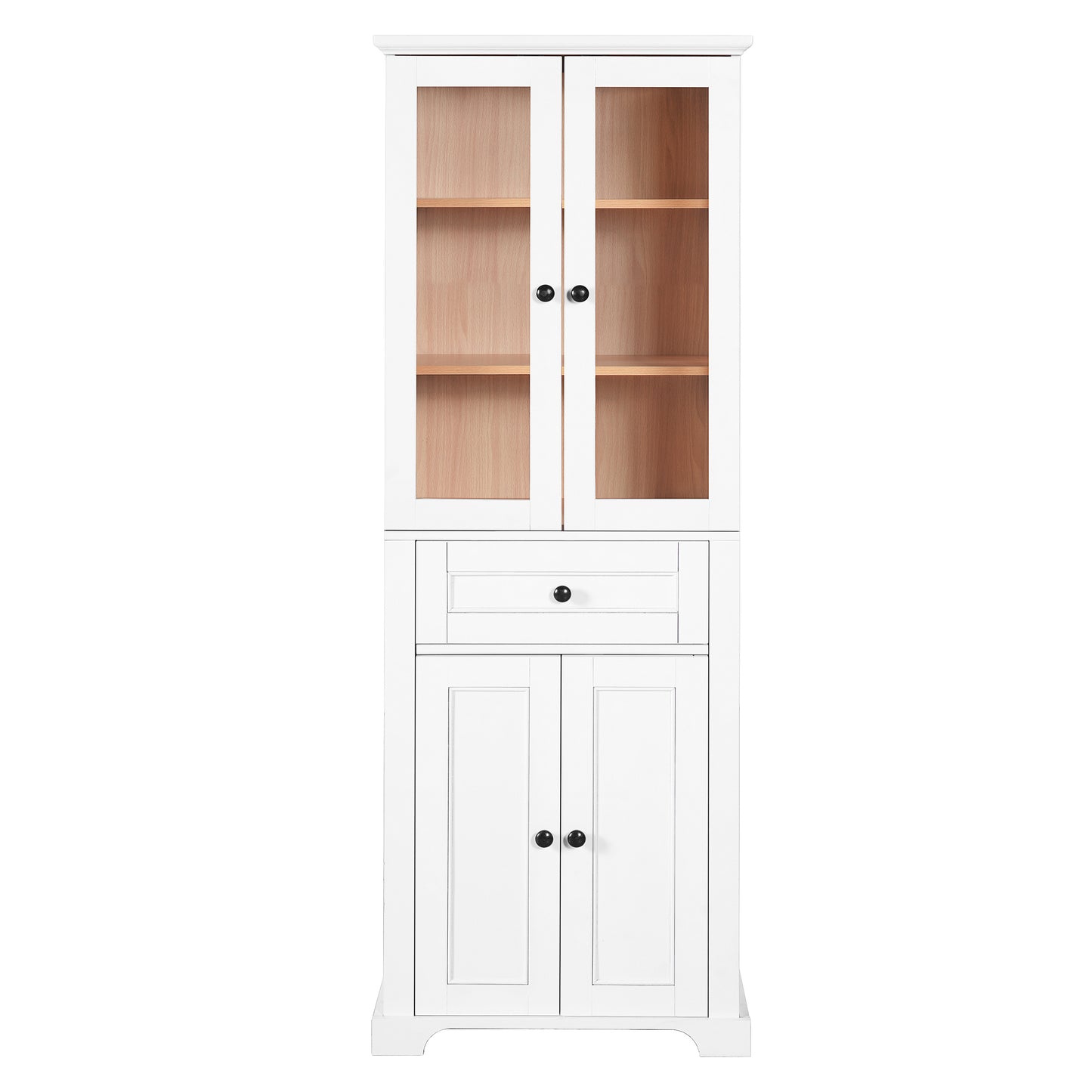 Modern White Bathroom Vanity & Tall Cabinet Set with Glass Doors, Adjustable Shelves, Soft-Close Hinges, Solid Wood Frame, MDF Panels, Ceramic Sink, 30' x 67.57'