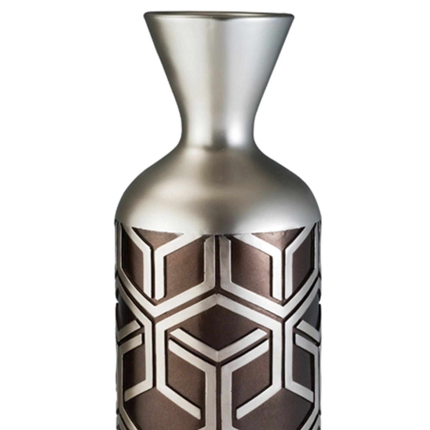 22" Tall Polyresin Decorative Vase, Weave Chestnut Silver Design