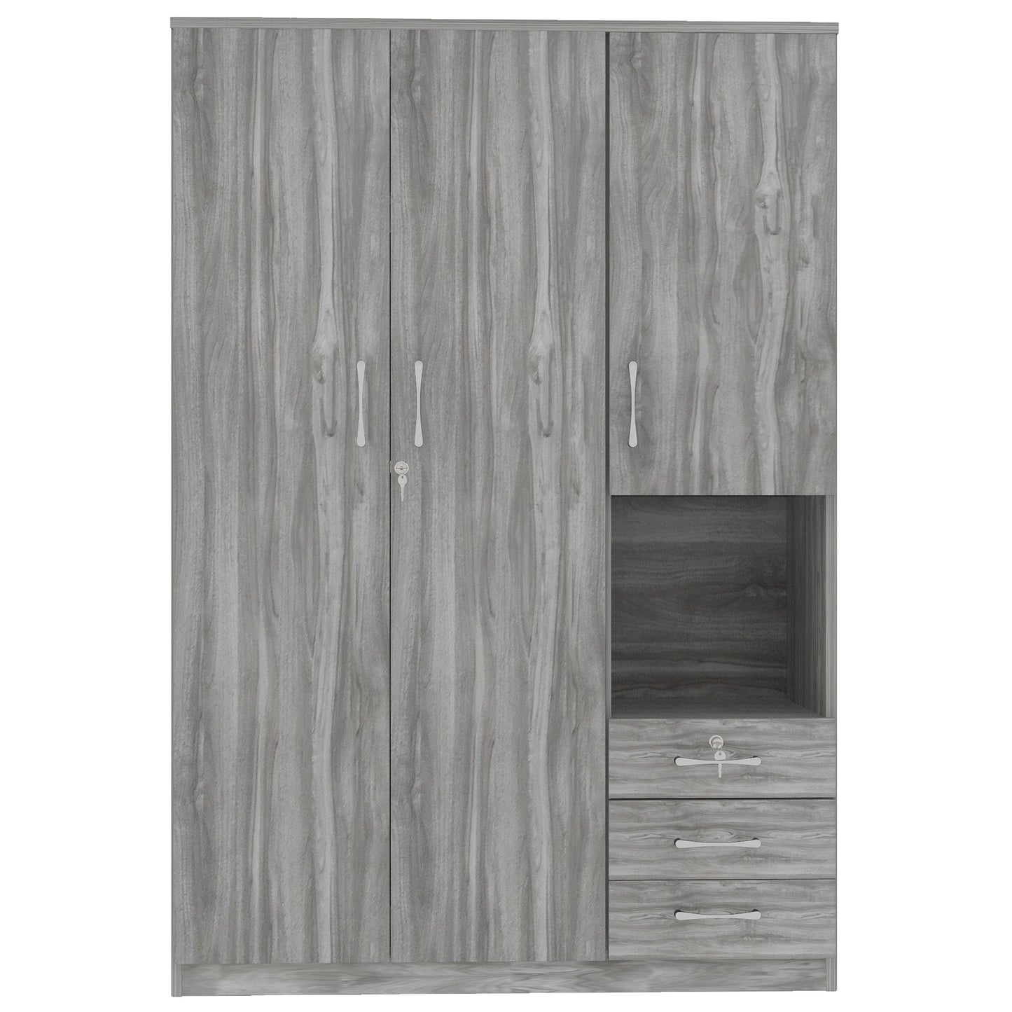 2-Doors Wooden Wardrobe Storage for Bedroom, with Shelves and 3 Drawers, Gray