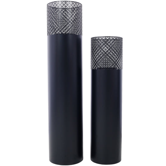 Lantern Column, Set of 2, Decorative Column for Garden in  Industrial Design, Lantern for Outdoor and Indoor, Lantern Including Candles, Oriental, 37 1/2+ 29 1/2 in