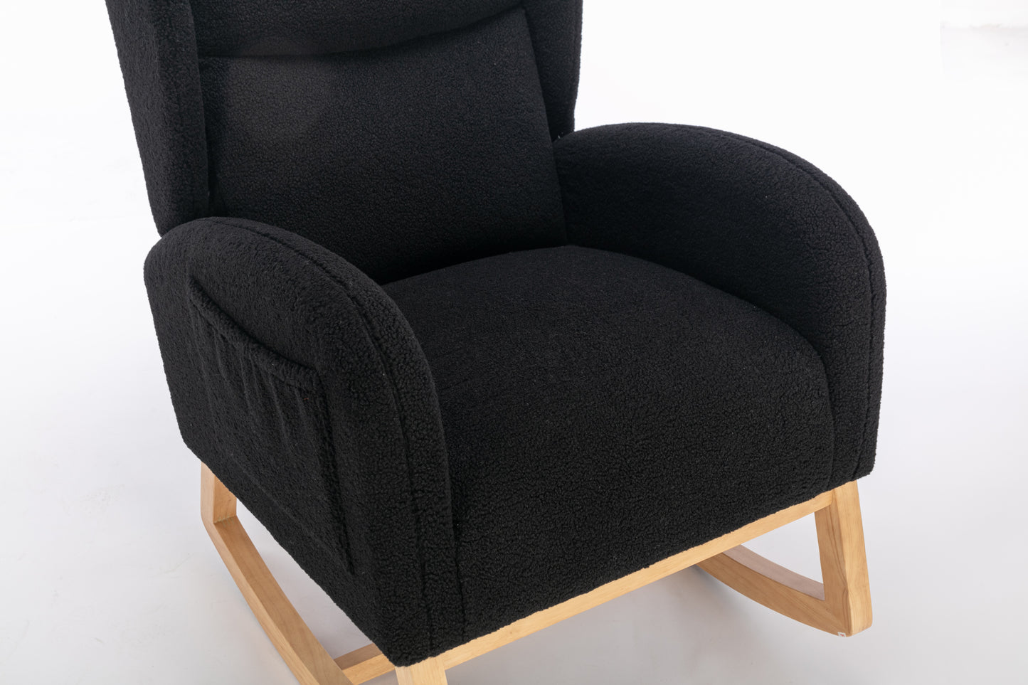 049-Teddy Fabric Rocking Chair With Packet Wood Legs,Black