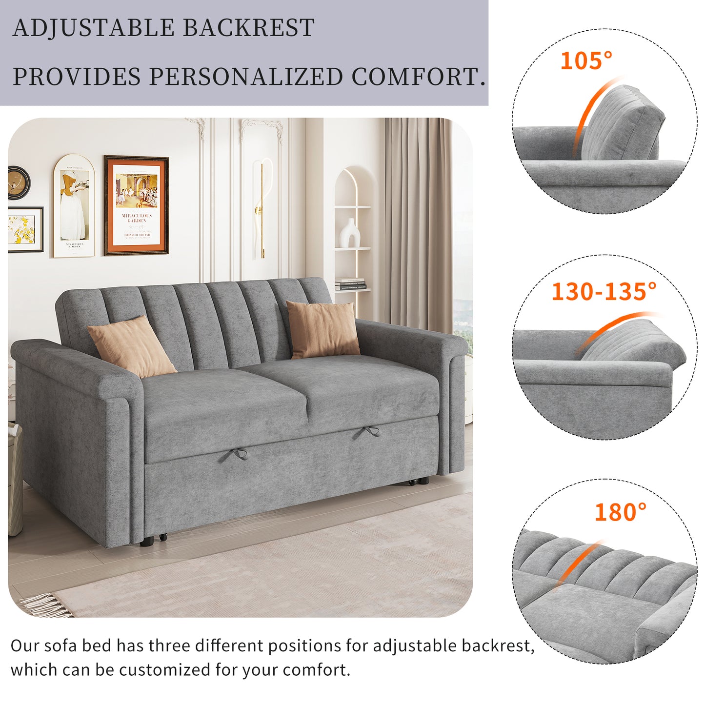 U_STYLE Convertible Soft Cushion Sofa Pull Bed ,for Two People to Sit On