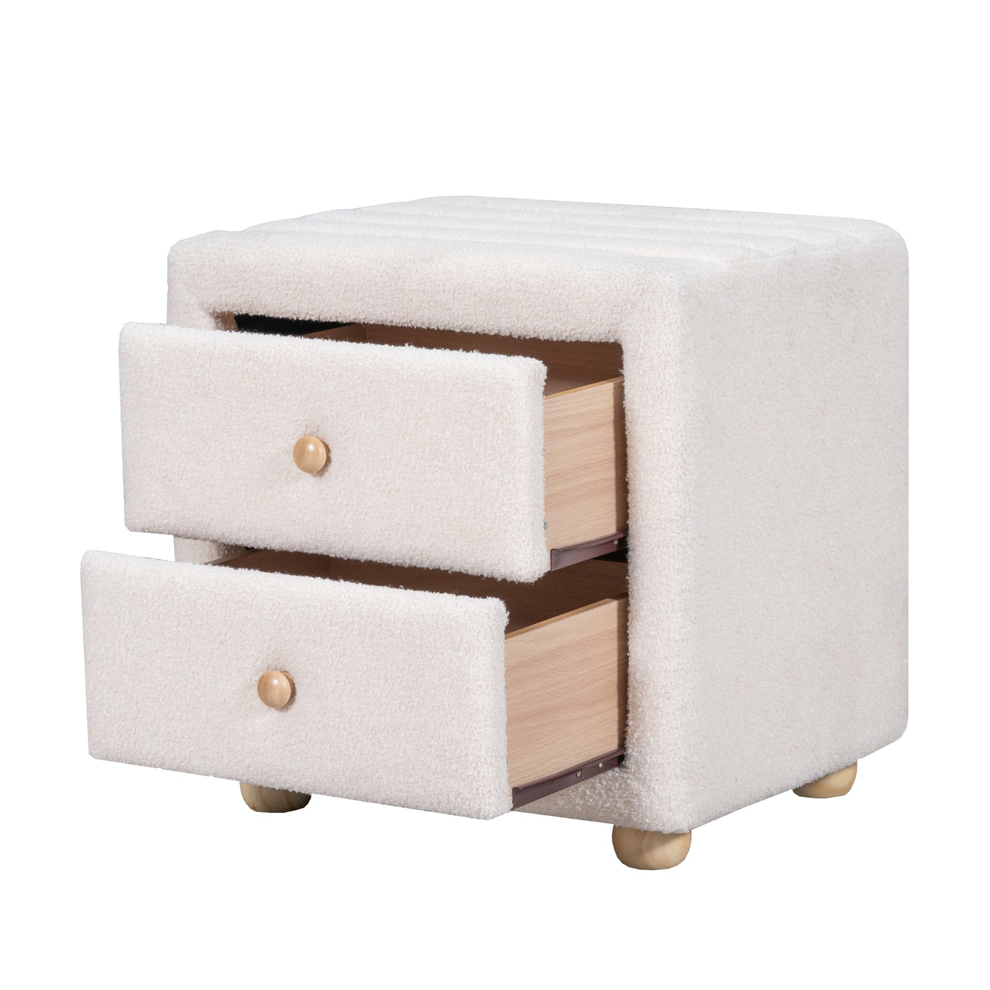 Teddy Fleece Nightstand with 2 Drawers, Beige