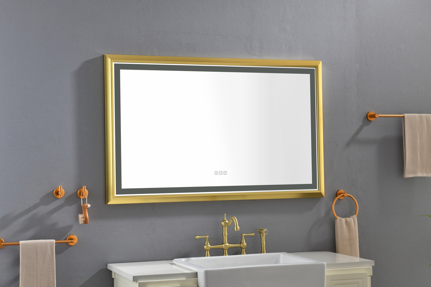 48 in. W x 30 in. H Oversized Rectangular Gold Framed LED Mirror Anti-Fog Dimmable Wall Mount Bathroom Vanity Mirror   Wall Mirror Kit For Gym And Dance Studio