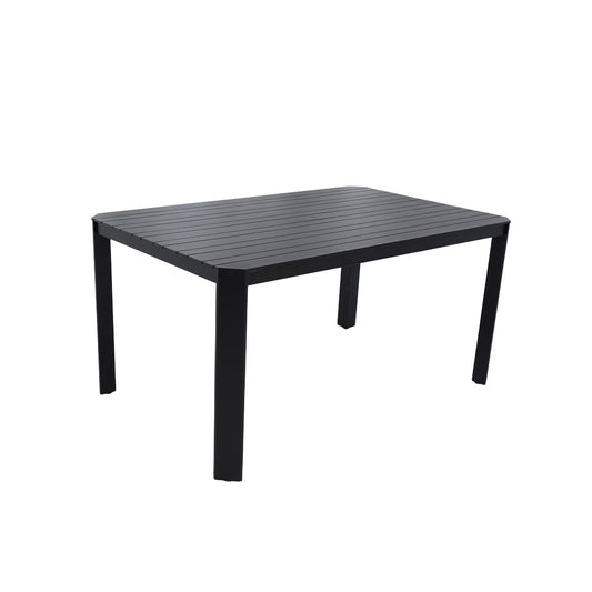 Modern Outdoor Aluminum Table with Alternating Wide and Narrow Slats, Angled Corners, 2' Big Umbrella Hole, and Adjustable Non-Slip Pads, Bourbon Brown